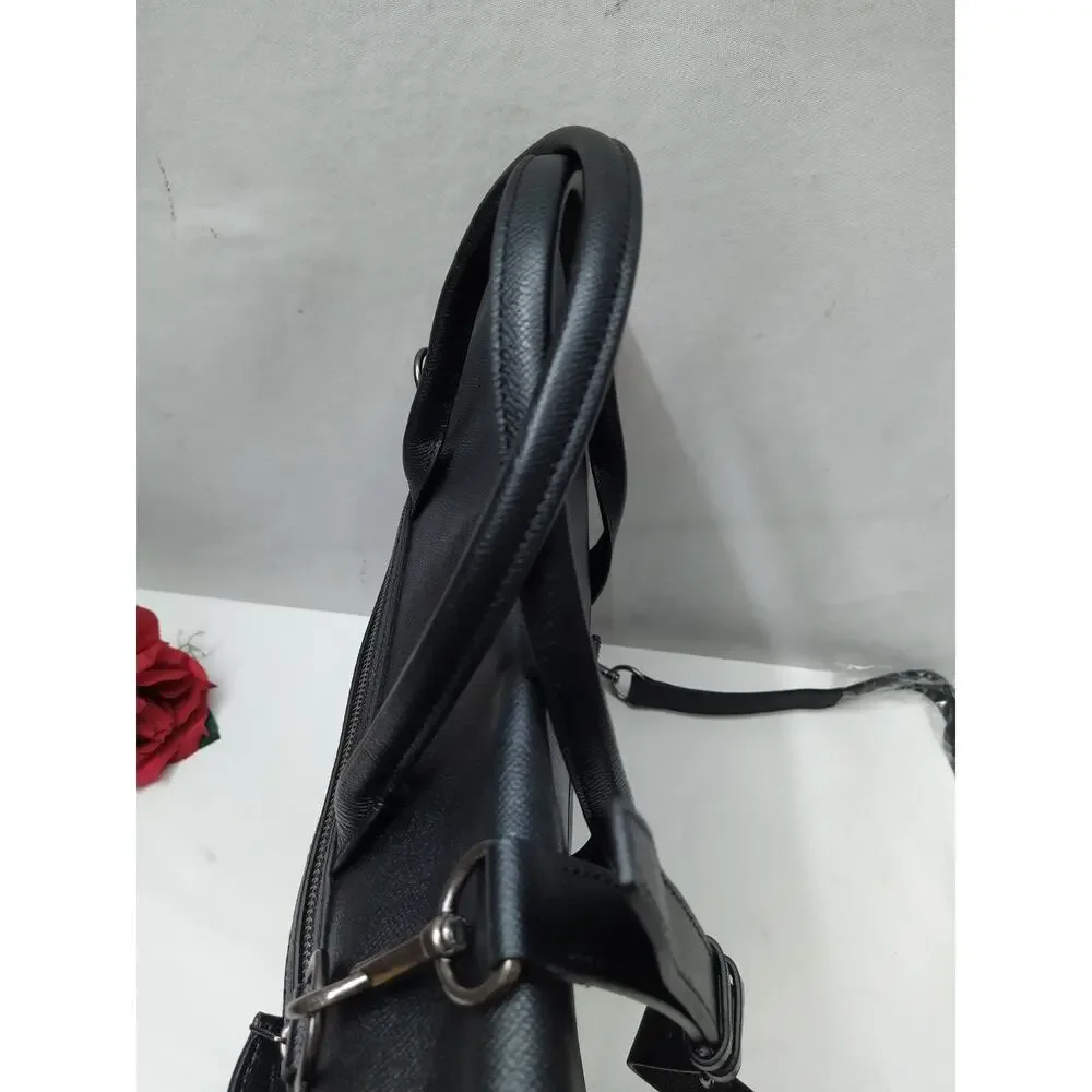 Coach Black Leather Double Handles Pushlock Briefcase Messenger Bag